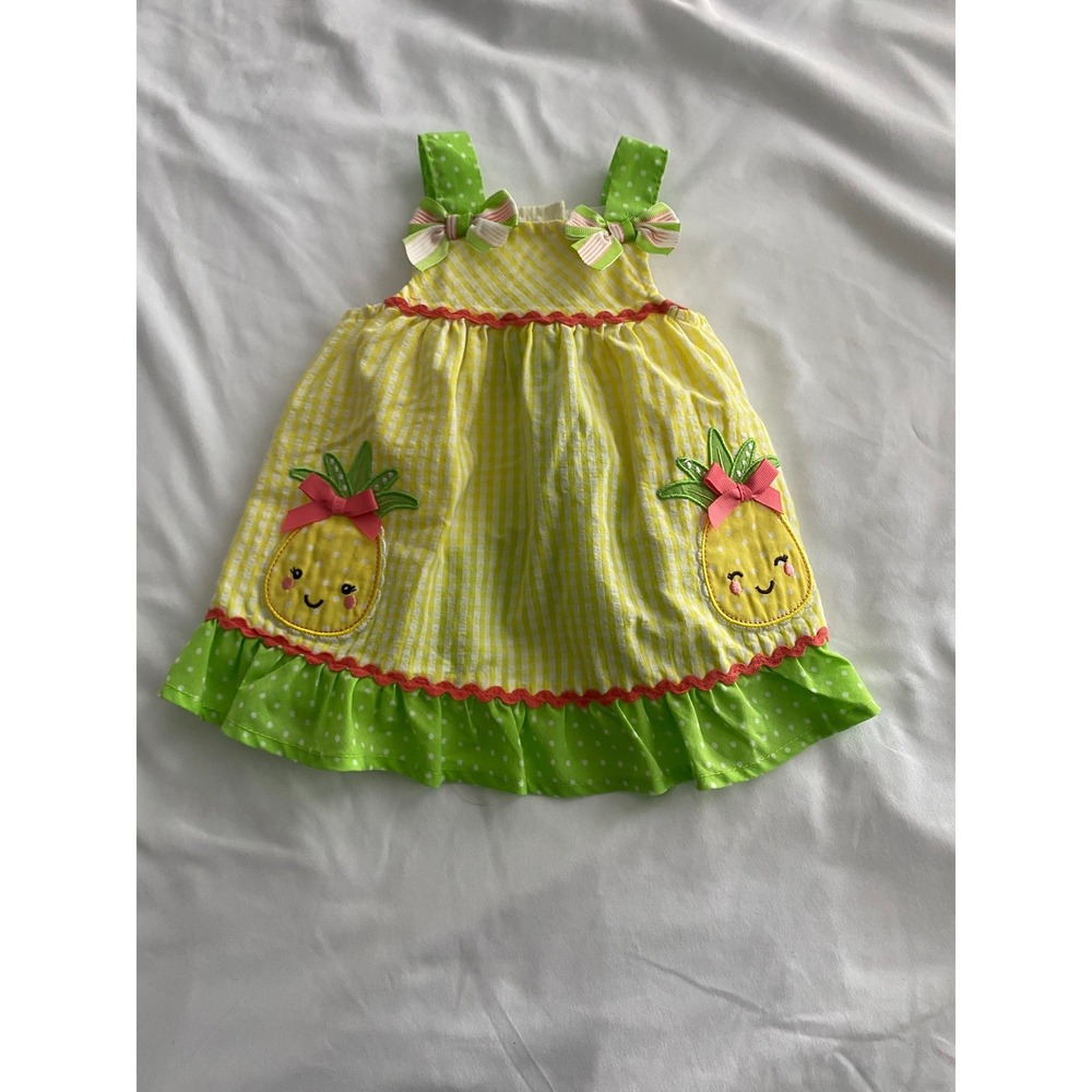Nannette Baby Girls Gingham Polka Dot Pineapple Summer Dress Size 6/9M Yellow
